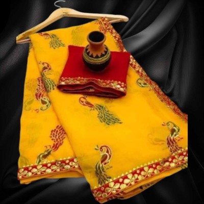 majisasaree Printed Bollywood Georgette Saree(Yellow)