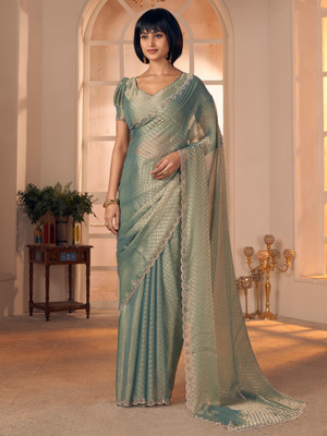 ANOUK Embellished, Printed Bollywood Georgette Saree(Green)