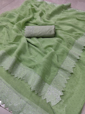 Sareez House Solid/Plain Bollywood Chiffon Saree(Green)