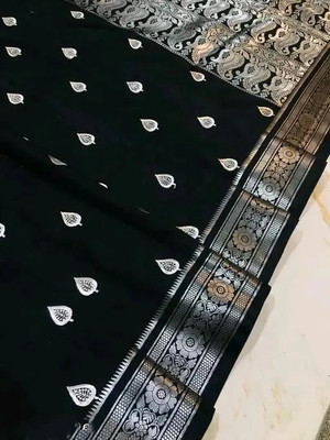 Sundaramtextile Embroidered, Digital Print Banarasi Handloom Satin Saree(Black)