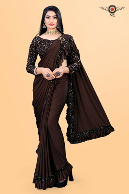 KASHYAP ART Embellished Bollywood Lycra Blend Saree(Brown)