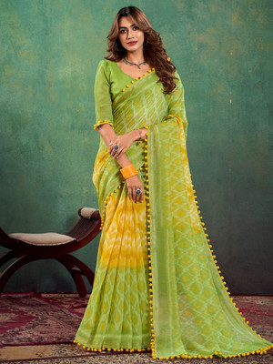 ANOUK Embellished Daily Wear Cotton Blend Saree(Light Green)