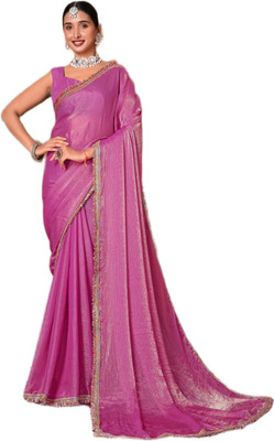 Vraggi Embellished, Embroidered, Solid/Plain Bollywood Chiffon, Pure Silk Saree(Pink)