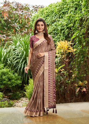 Divastri Printed Bollywood Jacquard Saree(Brown)