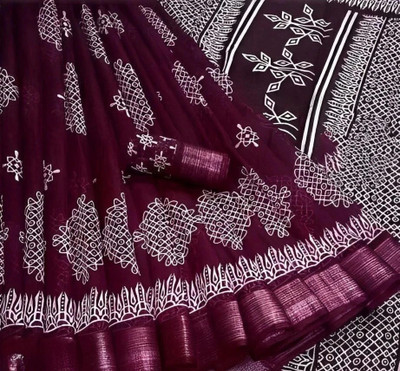 shardatex Printed Daily Wear Cotton Blend Saree(Maroon)