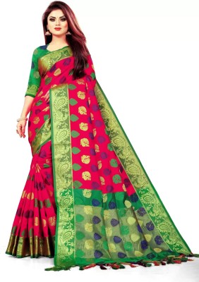 DHABUDI Woven Banarasi Jacquard, Silk Blend Saree(Multicolor, Green)