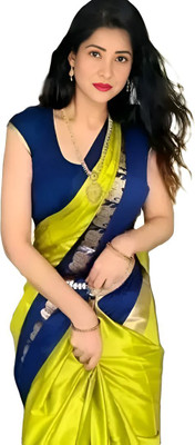 AAYATFABRICS Woven Banarasi Cotton Silk Saree(Yellow)