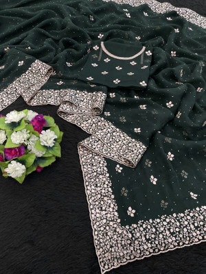 KHRITI FAB Embroidered Bollywood Organza Saree(Green)