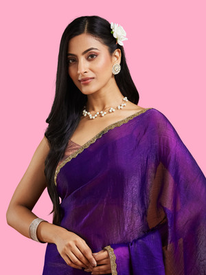Croza Solid/Plain, Embroidered Bollywood Organza, Pure Silk Saree(Multicolor)