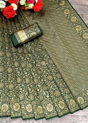 CENTURY CREATION Woven Kanjivaram Art Silk, Pure Silk Saree(Green)