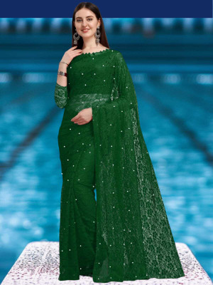 NORAFLEX Self Design Bollywood Net Saree(Green)
