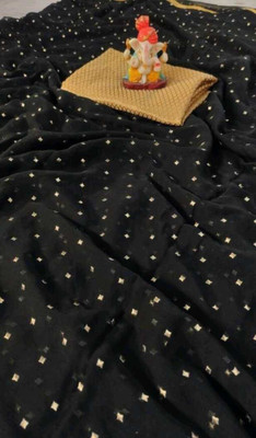REDFISH Printed, Self Design, Solid/Plain Daily Wear Chiffon Saree(Black)