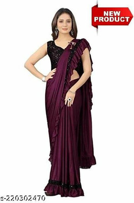 PLEXSTAR Solid/Plain Bollywood Lycra Blend Saree(Purple)