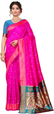 Priyashi Woven, Printed, Self Design Banarasi Cotton Silk, Jacquard Saree(Pink)