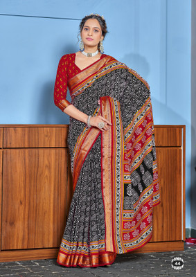 Divastri Printed Chanderi Cotton Blend Saree(Black)