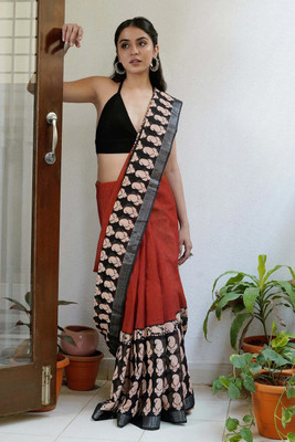 HITESH ENTERPRISE Digital Print Pochampally Cotton Linen Saree(Orange)