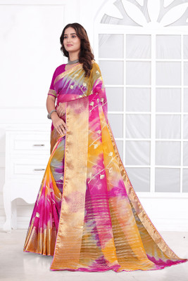 Aarunika LGF Solid/Plain Bollywood Organza Saree(Pink)