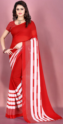 Divastri Striped Bollywood Georgette Saree(Red)