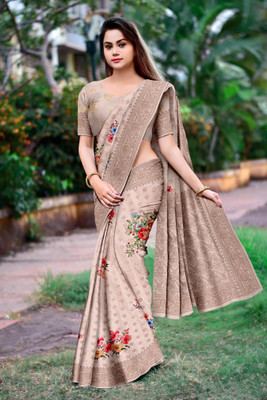 DHARMRAJ ENTERPRISE Digital Print Banarasi Crepe Saree(Cream)