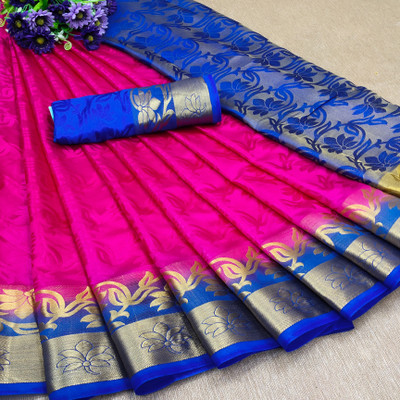Morpich Fashion Self Design Banarasi Silk Blend Saree(Pink)