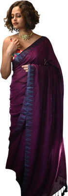 kalpana handloom Temple Border, Solid/Plain Handloom Pure Cotton Saree(Maroon)