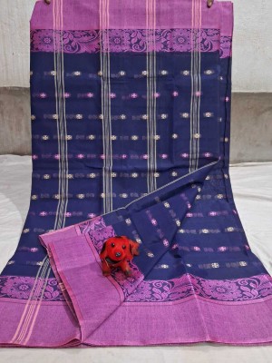 p fashion Self Design Tant Pure Cotton Saree(Dark Blue)