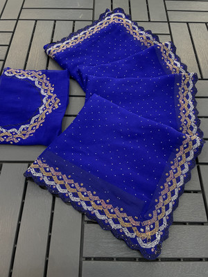 VarniRaaj Fashion Embellished Bollywood Organza Saree(Blue)