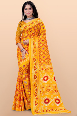 Leelavati Printed Bandhani Georgette Saree(Yellow)