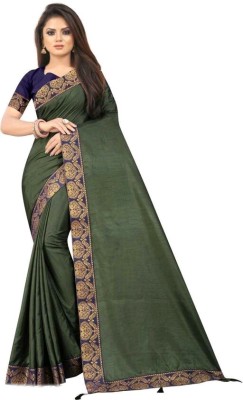 Shilpa Fashion Solid/Plain Bollywood Silk Blend Saree(Green)