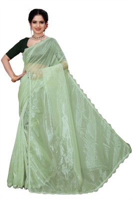 PATTARI Embellished Bollywood Nylon Saree(Light Green)