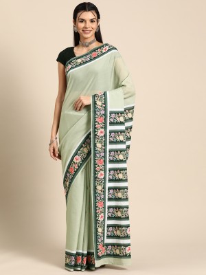 BUTA BUTI Floral Print Daily Wear Pure Cotton Saree(Green)