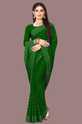 nevya creation Solid/Plain Banarasi Chanderi, Georgette Saree(Green)