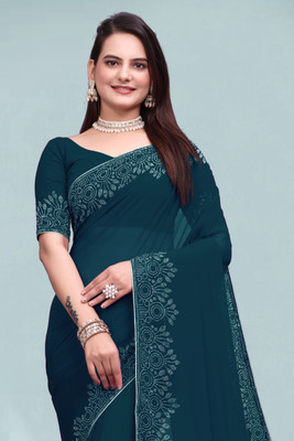 SHELDROM MART Embellished Bollywood Georgette Saree(Light Green)
