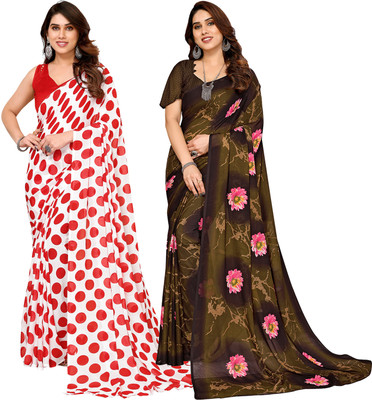 Anand Sarees Printed Daily Wear Georgette Saree(Pack of 2, Red, Brown)