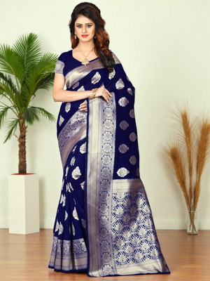 LARYZA Woven Banarasi Jacquard Saree(Blue)