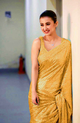 kamaldesigner Embroidered Bollywood Georgette Saree(Gold)