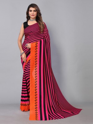 Shaily Retails Striped Daily Wear Georgette Saree(Pink)