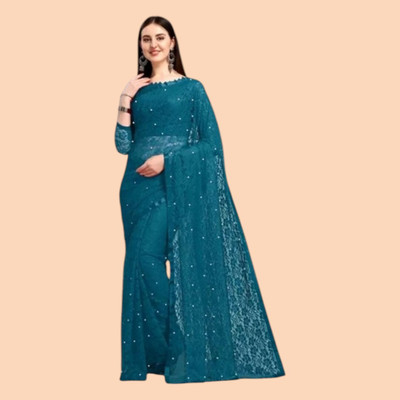 nexxxa Embellished Bollywood Net Saree(Green)