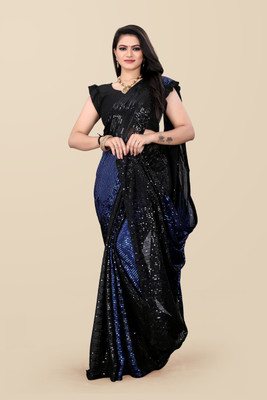 JAY RAMDEV FASHION Embroidered Chanderi Georgette Saree(Blue)