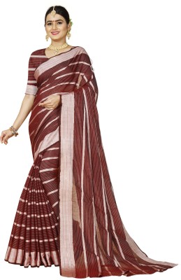 Indian Fashionista Striped Daily Wear Cotton Silk Saree(Brown)