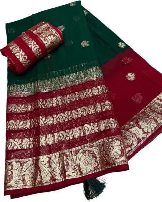 MINE CHOICE Self Design, Woven Banarasi Viscose Rayon, Georgette Saree(Dark Green, Red)