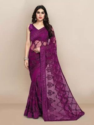 VRLOOKMEFASHION Self Design Bollywood Net Saree(Pack of 2, Purple)