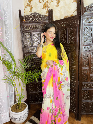 Moda Rapido Floral Print Bollywood Georgette Saree(Pink)