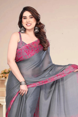 Magneitta Solid/Plain, Self Design, Printed Bollywood Chiffon, Georgette Saree(Grey)