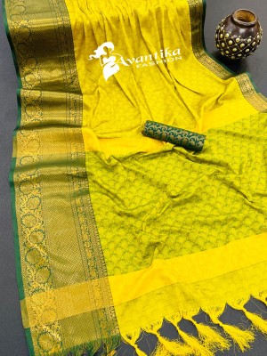 AVANTIKA FASHION Printed, Temple Border, Woven, Embellished Banarasi Art Silk, Cotton Silk Saree(Light Green, Green)