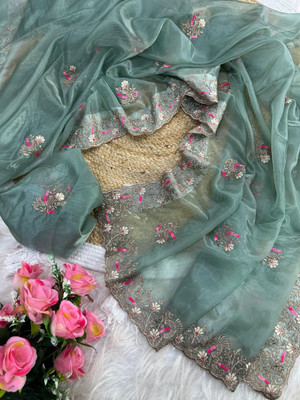 RAGISHA ENTERPRISE Embroidered Bollywood Organza Saree(Light Green)