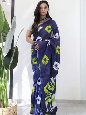 Moda Rapido Printed Daily Wear Pure Cotton Saree(Blue)