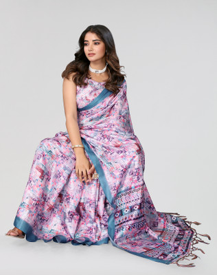 Nirvaan Printed Mysore Art Silk Saree(Blue)