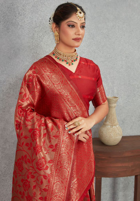 preyufashion Woven Banarasi Art Silk, Jacquard Saree(Red)