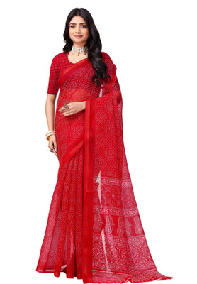 Kanooda Prints Printed Chanderi Cotton Blend Saree(Multicolor)
